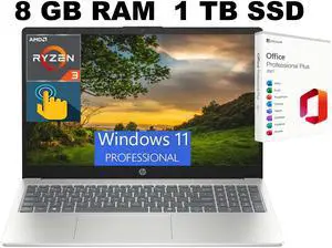 HP 15 Laptop, 15.6" HD Touchscreen, AMD Ryzen 3 7320U 4 cores Processor, AMD Radeon Graphics, 8GB DDR4 1TB PCIe SSD, Wi-Fi 6, Bluetooth 5.3, Windows 11 Pro ,Office 2021 License HP 15 Laptop, 15.6" HD Touchscreen, AMD Ryzen 3 7320U 4 cores Processor, AMD Radeon Graphics, 8GB DDR4 1TB PCIe SSD, Wi-Fi 6, Bluetooth 5.3, Windows 11 Pro ,Office 2021 License