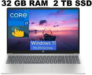 HP 15 Laptop, 15.6" FHD (1920x1080) Touchscreen, Intel Core i7-1355U 10 cores Processor, Intel Iris Xe Graphics, 32GB DDR4 2TB PCIe SSD, Wi-Fi 6 and Bluetooth 5.3, Windows 11 Pro HP 15 Laptop, 15.6" FHD (1920x1080) Touchscreen, Intel Core i7-1355U 10 cores Processor, Intel Iris Xe Graphics, 32GB DDR4 2TB PCIe SSD, Wi-Fi 6 and Bluetooth 5.3, Windows 11 Pro