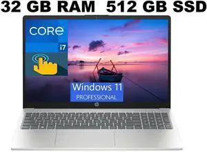 HP 15 Laptop, 15.6" FHD (1920x1080) Touchscreen, Intel Core i7-1355U 10 cores Processor, Intel Iris Xe Graphics, 32GB DDR4 512GB PCIe SSD, Wi-Fi 6 and Bluetooth 5.3, Windows 11 Pro HP 15 Laptop, 15.6" FHD (1920x1080) Touchscreen, Intel Core i7-1355U 10 cores Processor, Intel Iris Xe Graphics, 32GB DDR4 512GB PCIe SSD, Wi-Fi 6 and Bluetooth 5.3, Windows 11 Pro