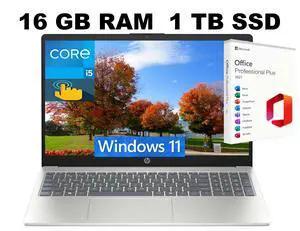HP 15 Laptop, 15.6" FHD Touchscreen, Intel Core i5-1334U 10 cores Processor, Intel Iris Xe Graphics, 16GB DDR4 1TB PCIe SSD, Webcam, Wi-Fi 6, Windows 11 ,Office 2021 License HP 15 Laptop, 15.6" FHD Touchscreen, Intel Core i5-1334U 10 cores Processor, Intel Iris Xe Graphics, 16GB DDR4 1TB PCIe SSD, Webcam, Wi-Fi 6, Windows 11 ,Office 2021 License
