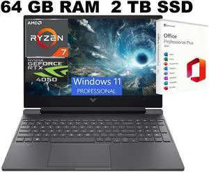 HP Victus 15 Gaming Laptop, 15.6" FHD 144 Hz, AMD Ryzen 7 7445HS 6 Cores Processor, NVIDIA GeForce RTX 4050 8GB GDDR6 Graphics, 64GB DDR5 2TB PCIe SSD, Windows 11 Pro ,Office 2021 License HP Victus 15 Gaming Laptop, 15.6" FHD 144 Hz, AMD Ryzen 7 7445HS 6 Cores Processor, NVIDIA GeForce RTX 4050 8GB GDDR6 Graphics, 64GB DDR5 2TB PCIe SSD, Windows 11 Pro ,Office 2021 License