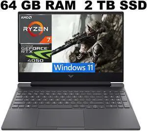 HP Victus 15 Gaming Laptop, 15.6" FHD 144 Hz, AMD Ryzen 7 7445HS 6 Cores Processor, NVIDIA GeForce RTX 4050 8GB GDDR6 Graphics, 64GB DDR5 2TB PCIe SSD, Backlit KB, Windows 11 HP Victus 15 Gaming Laptop, 15.6" FHD 144 Hz, AMD Ryzen 7 7445HS 6 Cores Processor, NVIDIA GeForce RTX 4050 8GB GDDR6 Graphics, 64GB DDR5 2TB PCIe SSD, Backlit KB, Windows 11