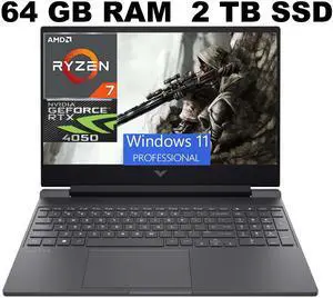 HP Victus 15 Gaming Laptop, 15.6" FHD 144 Hz, AMD Ryzen 7 7445HS 6 Cores Processor, NVIDIA GeForce RTX 4050 8GB GDDR6 Graphics, 64GB DDR5 2TB PCIe SSD, Backlit KB, Windows 11 Pro HP Victus 15 Gaming Laptop, 15.6" FHD 144 Hz, AMD Ryzen 7 7445HS 6 Cores Processor, NVIDIA GeForce RTX 4050 8GB GDDR6 Graphics, 64GB DDR5 2TB PCIe SSD, Backlit KB, Windows 11 Pro
