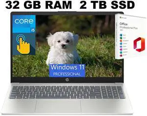 HP 15 Laptop, 15.6" FHD Touchscreen, Intel Core i5-1334U 10 cores Processor, Intel Iris Xe Graphics, 32GB DDR4 2TB PCIe SSD, Wi-Fi 6 and Bluetooth 5.3, Windows 11 Pro, Office 2021 License HP 15 Laptop, 15.6" FHD Touchscreen, Intel Core i5-1334U 10 cores Processor, Intel Iris Xe Graphics, 32GB DDR4 2TB PCIe SSD, Wi-Fi 6 and Bluetooth 5.3, Windows 11 Pro, Office 2021 License