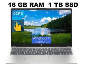 HP 15 Laptop, 15.6" FHD (1920×1080) Touchscreen, Intel Core i5-1334U 10 cores Processor, Intel Iris Xe Graphics, 16GB DDR4 1TB PCIe SSD, Wi-Fi 6 and Bluetooth 5.3, Windows 11 Pro HP 15 Laptop, 15.6" FHD (1920×1080) Touchscreen, Intel Core i5-1334U 10 cores Processor, Intel Iris Xe Graphics, 16GB DDR4 1TB PCIe SSD, Wi-Fi 6 and Bluetooth 5.3, Windows 11 Pro