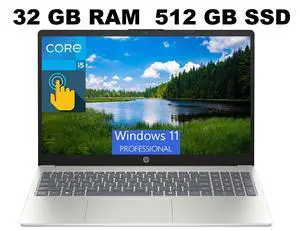 HP 15 Laptop, 15.6" FHD (1920×1080) Touchscreen, Intel Core i5-1334U 10 cores Processor, Intel Iris Xe Graphics, 32GB DDR4 512GB PCIe SSD, Wi-Fi 6 and Bluetooth 5.3, Windows 11 Pro HP 15 Laptop, 15.6" FHD (1920×1080) Touchscreen, Intel Core i5-1334U 10 cores Processor, Intel Iris Xe Graphics, 32GB DDR4 512GB PCIe SSD, Wi-Fi 6 and Bluetooth 5.3, Windows 11 Pro