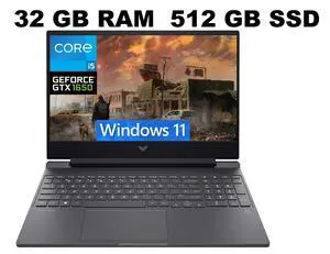 HP Victus 15 Gaming Laptop, 15.6" FHD 144Hz Display, Intel Core i5-12450H 8 Cores Processor, NVIDIA GeForce GTX 1650 4 GB GDDR5, 32GB DDR4 512GB PCIe SSD, WiFi 6, Backlit KB, Windows 11 HP Victus 15 Gaming Laptop, 15.6" FHD 144Hz Display, Intel Core i5-12450H 8 Cores Processor, NVIDIA GeForce GTX 1650 4 GB GDDR5, 32GB DDR4 512GB PCIe SSD, WiFi 6, Backlit KB, Windows 11
