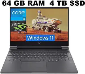 HP Victus 15 Gaming Laptop, 15.6" FHD 144Hz, Intel Core i5-13420H 8 Cores Processor, NVIDIA GeForce RTX 4050 6GB GDDR6, 64GB DDR4 4TB PCIe SSD, Wi-Fi 6, Backlit KB, Windows 11 HP Victus 15 Gaming Laptop, 15.6" FHD 144Hz, Intel Core i5-13420H 8 Cores Processor, NVIDIA GeForce RTX 4050 6GB GDDR6, 64GB DDR4 4TB PCIe SSD, Wi-Fi 6, Backlit KB, Windows 11