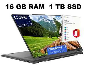 Lenovo Yoga 7i 2-in-1 Laptop, 16" FHD+ Touchscreen, Intel Core Ultra 7 155U 12 Cores Processor, Intel Graphics, 16GB DDR4 1TB PCIe SSD, FP Reader, Windows 11 Pro ,Office 2021 License Lenovo Yoga 7i 2-in-1 Laptop, 16" FHD+ Touchscreen, Intel Core Ultra 7 155U 12 Cores Processor, Intel Graphics, 16GB DDR4 1TB PCIe SSD, FP Reader, Windows 11 Pro ,Office 2021 License