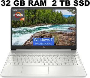HP 15 Laptop, 15.6" HD (1366 x 768) Display, AMD Ryzen 3 5300U 4 Cores Processor, AMD Radeon Graphics, 32GB DDR4  2TB PCIe SSD, Webcam, HDMI, Wi-Fi, Windows 11 Pro
