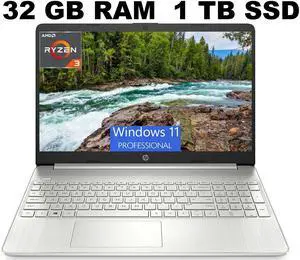 HP 15 Laptop, 15.6" HD (1366 x 768) Display, AMD Ryzen 3 5300U 4 Cores Processor, AMD Radeon Graphics, 32GB DDR4  1TB PCIe SSD, Webcam, HDMI, Wi-Fi, Windows 11 Pro