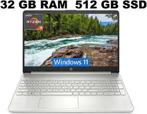 HP 15 Laptop, 15.6" HD (1366 x 768) Display, AMD Ryzen 3 5300U 4 Cores Processor, AMD Radeon Graphics, 32GB DDR4  512GB PCIe SSD, Webcam, HDMI, Wi-Fi, Windows 11