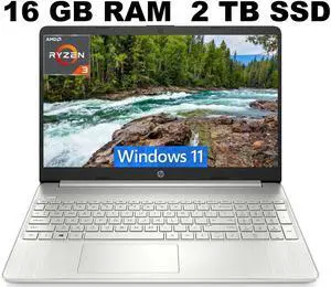 HP 15 Laptop, 15.6" HD (1366 x 768) Display, AMD Ryzen 3 5300U 4 Cores Processor, AMD Radeon Graphics, 16GB DDR4  2TB PCIe SSD, Webcam, HDMI, Wi-Fi, Windows 11