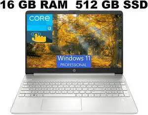 HP 15 Laptop, 15.6" HD (1366 x 768) Touchscreen, Intel Core i3-1115G4 2 Cores Processor, Intel UHD Graphics, 16GB DDR4  512GB PCIe SSD, WiFi, Bluetooth, Numeric Keypad, Windows 11 Pro