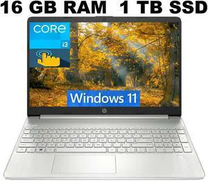 HP 15 Laptop, 15.6" HD (1366 x 768) Touchscreen, Intel Core i3-1115G4 2 Cores Processor, Intel UHD Graphics, 16GB DDR4  1TB PCIe SSD, WiFi, Bluetooth, Numeric Keypad, Windows 11