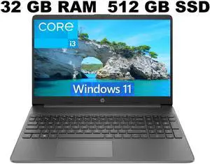 HP 15 Laptop, 15.6" FHD (1920 x 1080) Display, Intel Core i3-1215U 6 cores Processor, Intel UHD Graphics, 32GB DDR4  512GB PCIe SSD, Wi-Fi 6 + Bluetooth. 5.1, Windows 11 ,Office 2024 License