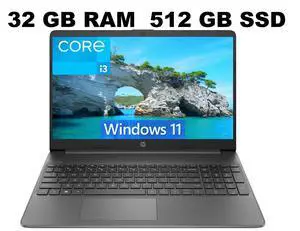 HP 15 Laptop, 15.6" FHD (1920 x 1080) Display, Intel Core i3-1215U 6 cores Processor, Intel UHD Graphics, 32GB DDR4  512GB PCIe SSD, Wi-Fi 6 + Bluetooth. 5.1, Windows 11 ,Office 2024 License