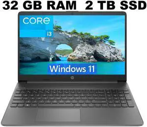HP 15 Laptop, 15.6" FHD (1920 x 1080) Display, Intel Core i3-1215U 6 cores Processor, Intel UHD Graphics, 32GB DDR4  2TB PCIe SSD, Wi-Fi 6 + Bluetooth. 5.1, Windows 11 ,Office 2024 License