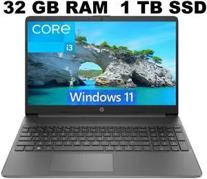 HP 15 Laptop, 15.6" FHD (1920 x 1080) Display, Intel Core i3-1215U 6 cores Processor, Intel UHD Graphics, 32GB DDR4  1TB PCIe SSD, Wi-Fi 6 + Bluetooth. 5.1, Windows 11 ,Office 2024 License