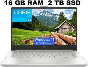 HP 14 Laptop, 14" Full HD (1920 x 1080) Display, Intel Core i3-1115G4 Dual-Core Processor, Intel UHD Graphics, 16GB DDR4  2TB PCIe SSD, Webcam, WiFi, Bluetooth, Windows 11 Pro ,Office 2024 License HP 14 Laptop, 14" Full HD (1920 x 1080) Display, Intel Core i3-1115G4 Dual-Core Processor, Intel UHD Graphics, 16GB DDR4  2TB PCIe SSD, Webcam, WiFi, Bluetooth, Windows 11 Pro ,Office 2024 License