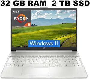 HP 15 Laptop, 15.6 HD (1366 x 768) Display, AMD Ryzen 7 5700U 8 cores Processor, AMD Radeon Graphics, 32GB DDR4  2TB PCIe SSD, Full-Size Keyboard, Wi-Fi 6, Windows 11 ,Office 2024 License