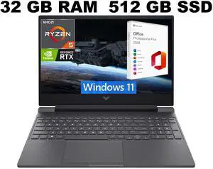 HP Victus 15 Gaming Laptop, 15.6" FHD 144Hz Display, AMD Ryzen 5 7535HS 6 cores Processor, RTX 2050 4GB GDDR6, 32GB DDR5  512GB PCIe SSD, Backlit Keyboard, Windows 11 ,Office 2024 License