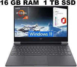 HP Victus 15 Gaming Laptop, 15.6" FHD 144Hz Display, AMD Ryzen 5 7535HS 6 Cores Processor, AMD Radeon RX 6550M Graphics, 16GB DDR5  1TB PCIe SSD, Backlit KB, Windows 11 ,Office 2024 License