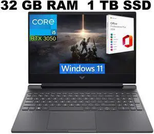 HP Victus 15 Gaming Laptop, 15.6" Full HD 144Hz Display, Intel Core i5-12450H 8-Core Processor, RTX 3050 4GB GDDR6, 32GB DDR4  1TB PCIe SSD, Bluetooth 5.3, Windows 11 ,Office 2024 License