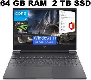 HP Victus 15 Gaming Laptop, 15.6" FHD 144Hz Display, Intel Core i5-13500H 12-Cores Processor, RTX 4050 6GB GDDR6, 64GB DDR4  2TB PCIe SSD, Backlit KYB, WiFi 6, Windows 11 Pro ,Office 2024 License
