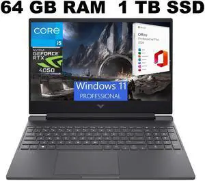 HP Victus 15 Gaming Laptop, 15.6" FHD 144Hz Display, Intel Core i5-13500H 12-Cores Processor, RTX 4050 6GB GDDR6, 64GB DDR4  1TB PCIe SSD, Backlit KYB, WiFi 6, Windows 11 Pro ,Office 2024 License