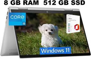 HP Envy x360 2-in-1 14 Laptop, 14" FHD Touchscreen, Intel Core i5-1335U 10-Core Processor, Iris Xe Graphics, 8GB  DDR4  512GB  PCIe SSD, Backlit KB, Fingerprint, Windows 11 Home ,Office 2024 License