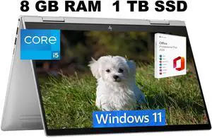 HP Envy x360 2-in-1 14 Laptop, 14" FHD Touchscreen, Intel Core i5-1335U 10-Core Processor, Iris Xe Graphics, 8GB DDR4  1TB PCIe SSD, Backlit KB, Fingerprint, Windows 11 Home ,Office 2024 License
