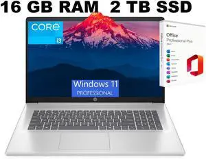 HP 17 Laptop, 17.3" HD+ (1600 x 900) Display, Intel Core i3-N305 8 Cores Processor, Intel UHD Graphics, Wi-Fi 6, 16GB DDR4 2 TB PCIe SSD, Windows 11 Pro, Office 2021 License HP 17 Laptop, 17.3" HD+ (1600 x 900) Display, Intel Core i3-N305 8 Cores Processor, Intel UHD Graphics, Wi-Fi 6, 16GB DDR4 2 TB PCIe SSD, Windows 11 Pro, Office 2021 License