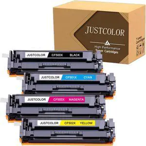 JUSTCOLOR Compatible Toner Cartridge Replacement for HP 202X 202A CF500X CF500A for Laserjet Pro MFP M281fdw M254dw M281cdw M281dw Printer (1 Black, 1 Cyan, 1 Magenta, 1 Yellow, 4-Pack)
