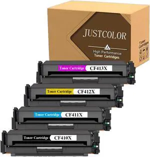 JUSTCOLOR Compatible Toner Cartridge Replacement for HP 410X CF410X CF411X CF412X CF413X 410A for Laserjet Pro MFP M477fdw M477fnw M477fdn M452dn M452dw M452nw (Black Cyan Yellow Magenta, 4-Pack)