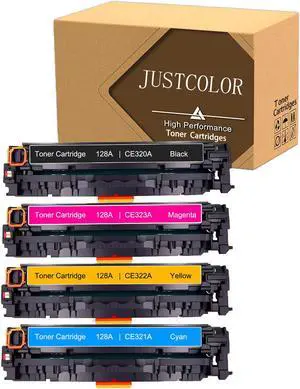 JUSTCOLOR Compatible Toner Cartridge Replacement for HP 128A CE320A CE321A CE322A CE323A for HP Color Laserjet CP1525n CP1525nw CM1415fn CM1415fnw Printer(1 Black, 1 Cyan, 1 Magenta, 1 Yellow, 4 Pack)