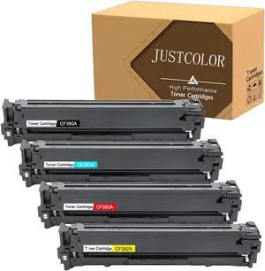 JUSTCOLOR Compatible Toner Cartridge Replacement for HP 312A CF380A CF381A CF382A CF383A for HP Color Laserjet Pro MFP M476dn M476 M476nw M476dw (1 Black 1 Cyan 1 Magenta 1 Yellow) 4-Pack