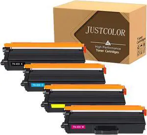 JUSTCOLOR Compatible Toner Cartridge Replacement for Brother TN-433 TN433 TN431 for HL-L8360CDW MFC-L8900CDW HL-L8360CDWT HL-L8260CDW MFCL8610CDW MFCL9570CDW Printer (1Black,1Cyan,1Magenta,1Yellow)