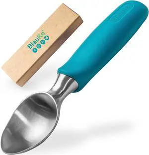 Stainless Steel Ice Cream Scoop - Professional Ice Cream Scooper with Comfortable Non-Slip Rubber Grip - Heavy-Duty Dishwasher-Safe Baller Scoop - BlauKe®