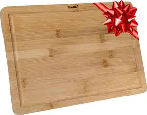 Wood Cutting Board for Kitchen - 15x10" Large Bamboo Cutting Board with Juice Groove and Handles - Wooden Chopping Board, Serving Tray - BlauKe®