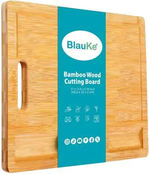 Wood Cutting Board for Kitchen 17x12 inch - Extra Large Bamboo Cutting Board with Juice Groove and Integrated Containers - Butcher Block, Wooden Chopping Board, Serving Tray - BlauKe®
