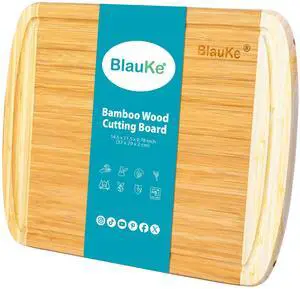 Wood Cutting Board for Kitchen - 14x11" Large Bamboo Cutting Board with Juice Groove - Wooden Chopping Board, Serving Tray, Butcher Block - BlauKe®