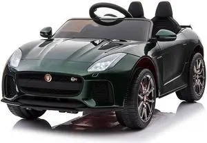 Americas Toys for Kids 12V Electric Car with RC Ride On Toys with Open Doors, Plastic Wheels, Leather Seat, 5 Point Seat Belt, MP3 Music Green Compatible with Jaguar