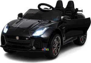 Americas Toys for Kids 12V Electric Car with Remote Control  Ride On Toys with Open Doors, Plastic Wheels, Leather Seat, 5 Point Seat Belt, MP3 Black Compatible with Jaguar