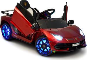 Kids Outdoor Toys 2V Electric Car with RC Ride On Cars with Scissors Doors, Leather Seat, Soft Start, LED Wheels, MP4 Screen, Red, Americas Toys Red Compatible with Lamborghini