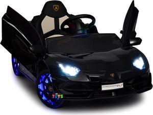 Kids Outdoor Toys 12V Electric Car with RC Ride On Cars with Scissors Doors, Leather Seat, Soft Start, LED Wheels, MP4 Screen, Black, Americas Toys Black Compatible with Lamborghini