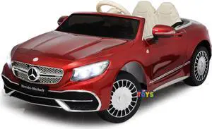 12V Battery Car with RC Americas Toys Kids Ride On Car with Lockable Doors, Leather Interior, 5 Point Seat Belt, MP4 Touch Screen, Bluetooth, Red Compatible with Mercedes Maybach