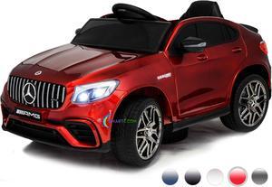 Ride On Toys - Electric 12V Battery Powered RC Car - Kids Ride On Car with Sound Buttons, Open Doors, Leather Seat, MP3 for Music, Education, Horn, Red Compatible with Mercedes-Benz