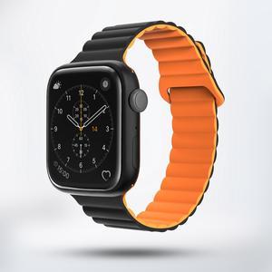 Silicone Magnetic Watch Strap - Smart Watch Band for iWatch 42 44 45 49mm Apple Watch Series 2/3/4/5/6/7/8/Ultra (Black + Orange)