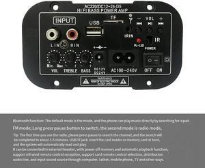 12V 24V Bluetooth Amplifier Board HIFI Bass Amplifier Board FM Subwoofer 30-120W for 10Inch Subwoofer Speaker(US Plug)